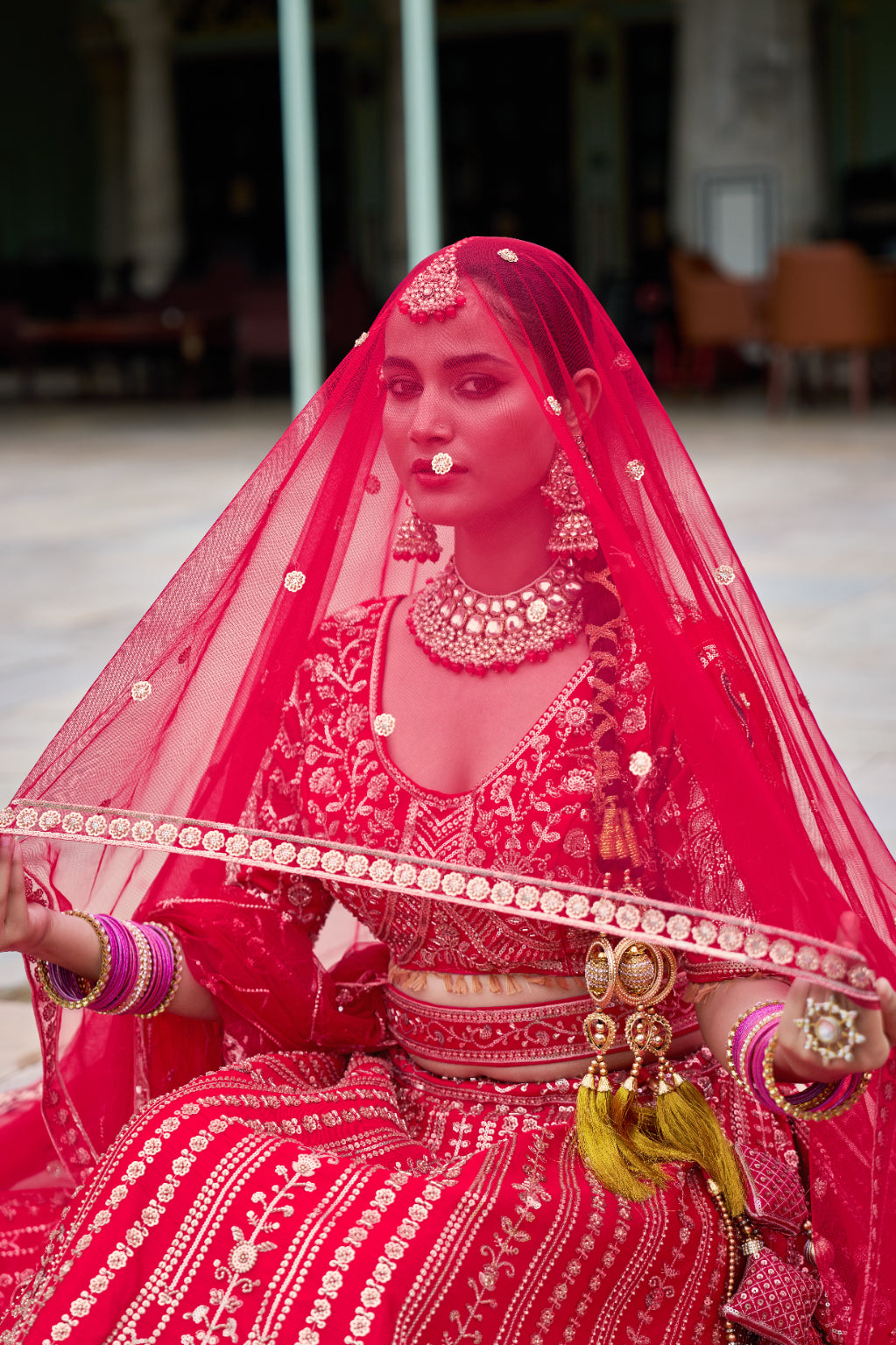 "Red Bridal Lehenga with zardosi and cutdana work - Crafted Just for You. Minimum Delivery 20 Days