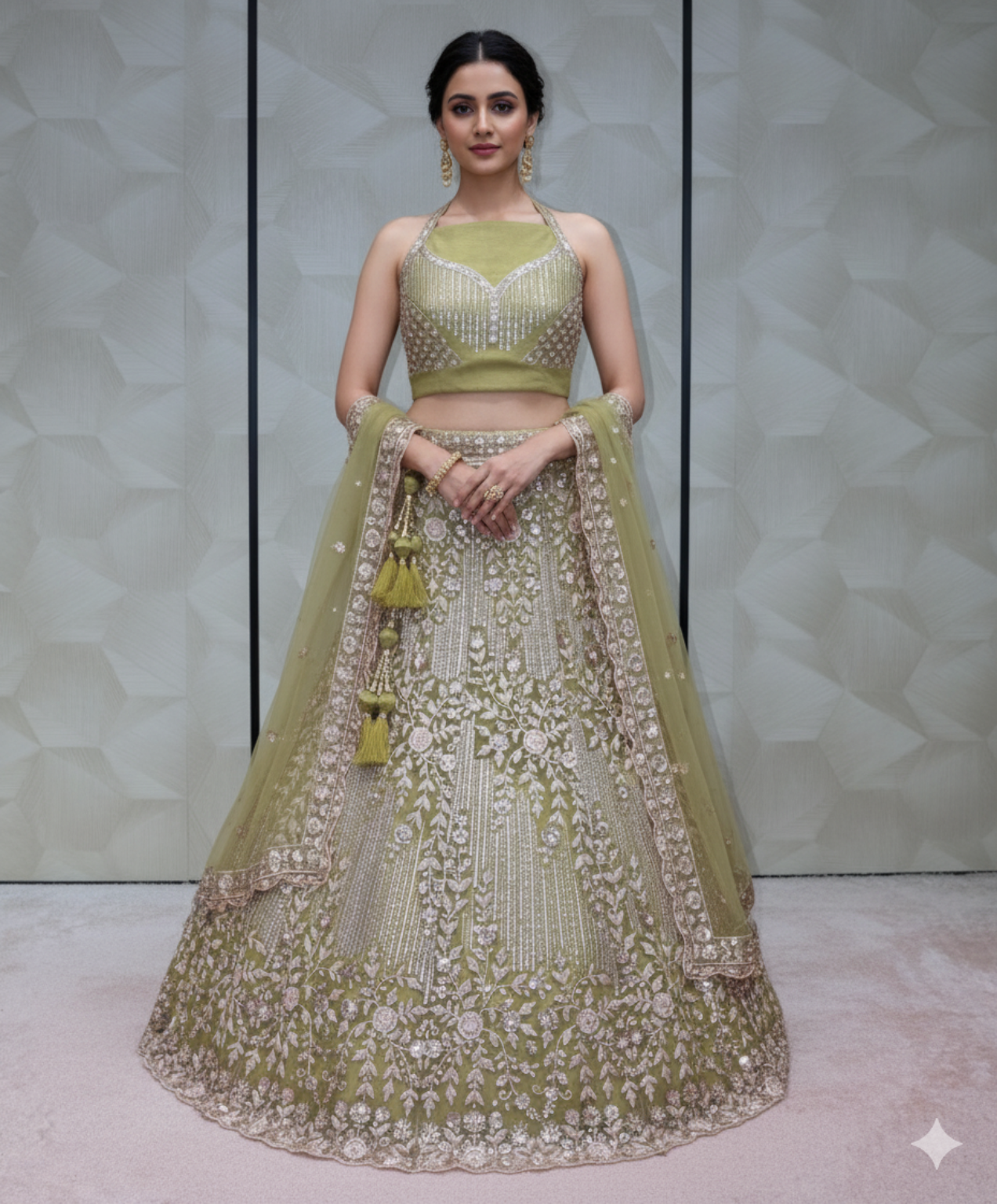 Desert Bronze Net Embellished Bridal Lehnga - Crafted Just for You. Minimum Delivery 20 Days