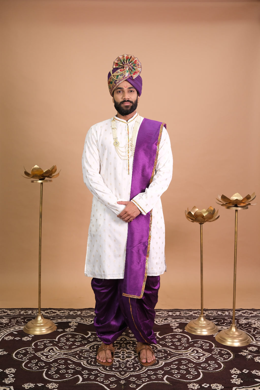 Elegant White & Purple Groom Sherwani Set