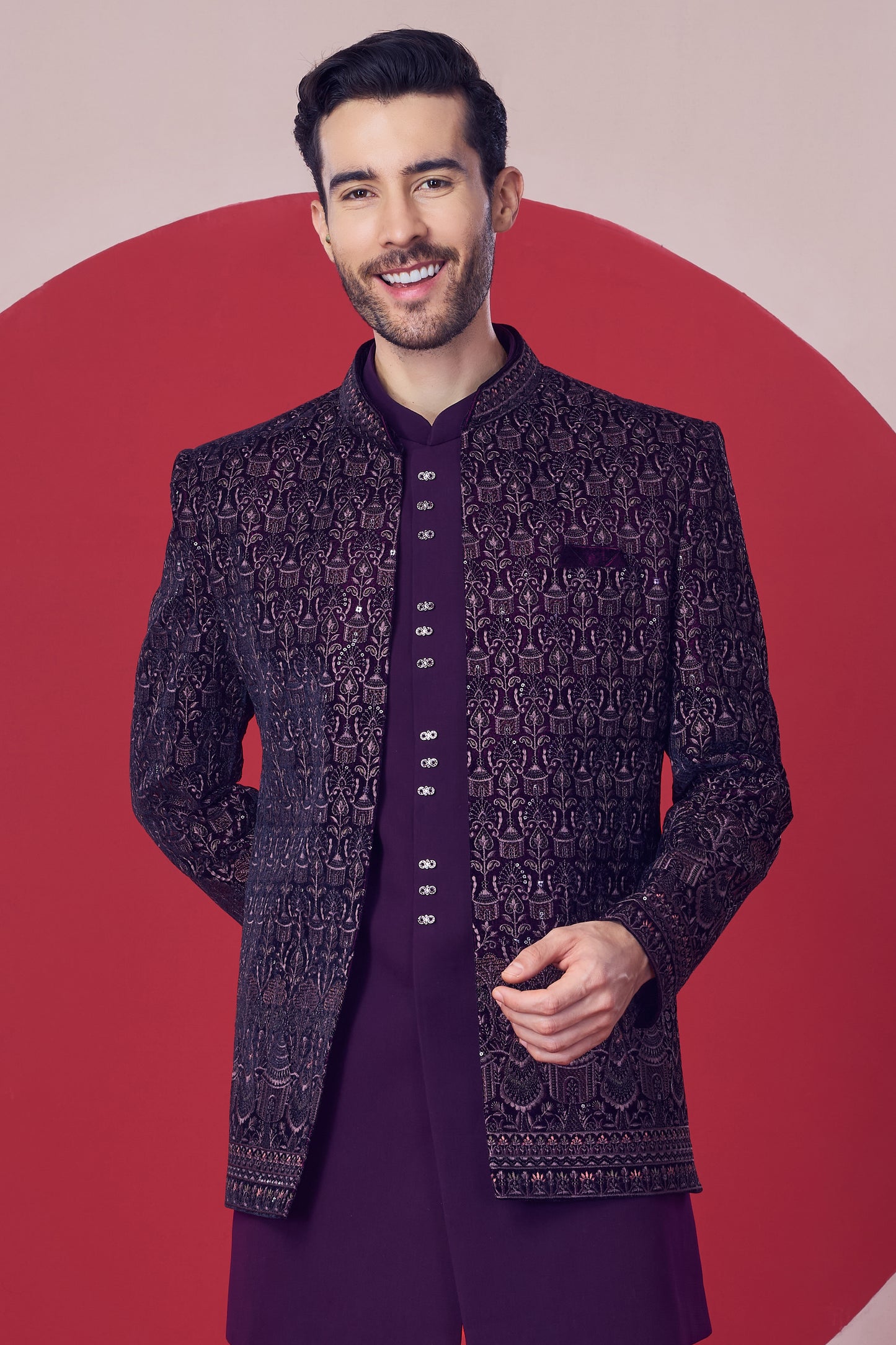 Designer Maroon Indo-Western Suit – Crafted Just for You. Minimum Delivery: 20 Days