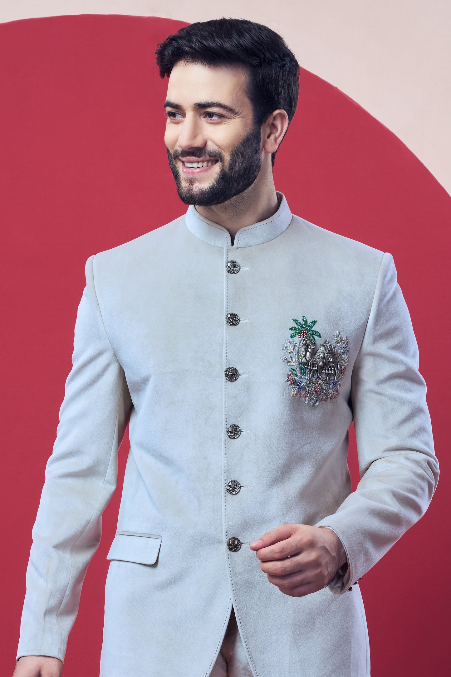Elegant Jodhpuri suit or Bandhgala, representing royal Indian heritage.