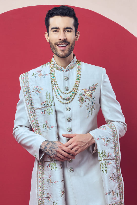 The Signature Collection - Ivory Pastel Embroidered Sherwani