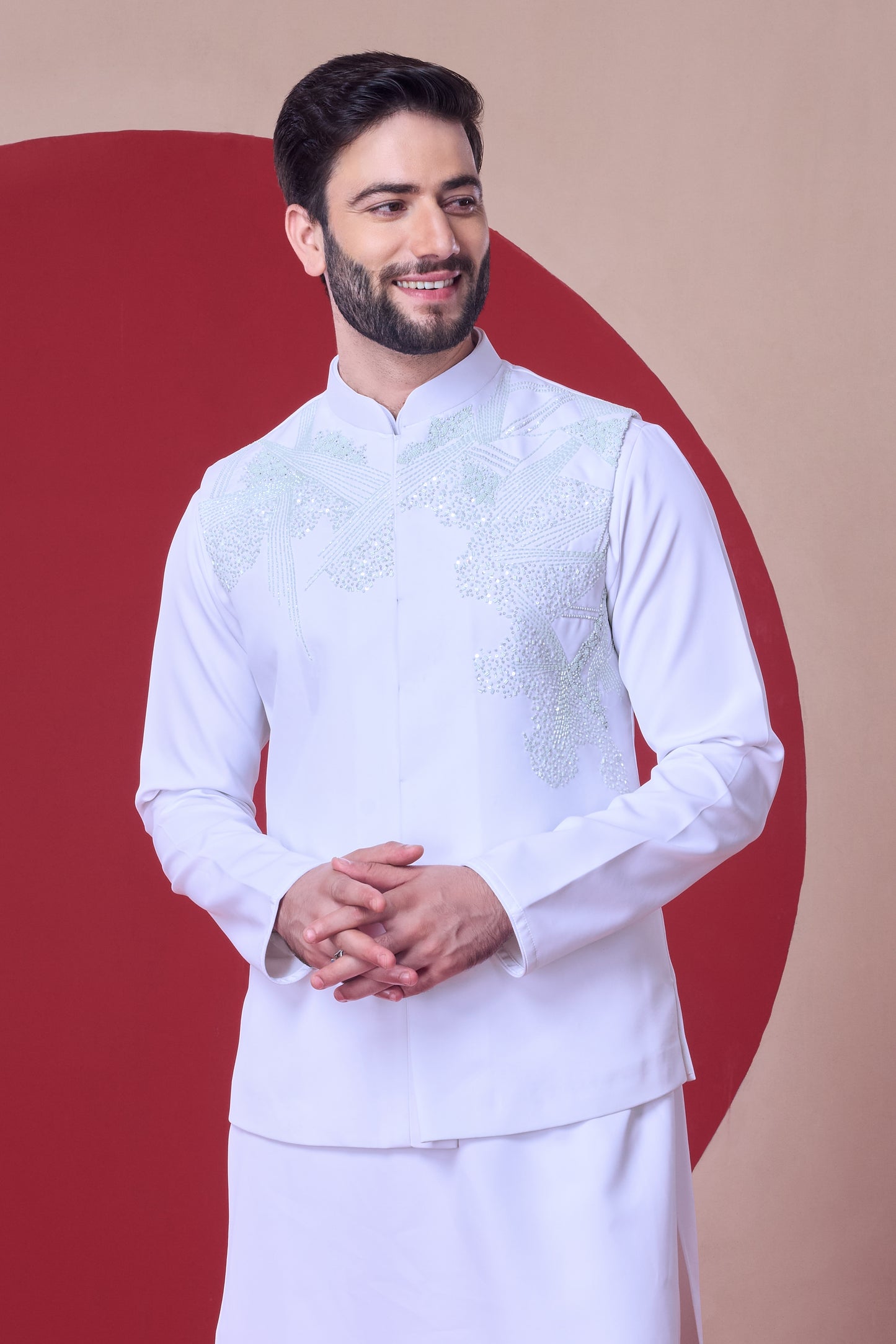White Embroidered Indo-Western Kurta Set - Crafted Just for You. Minimum Delivery: 20 Days