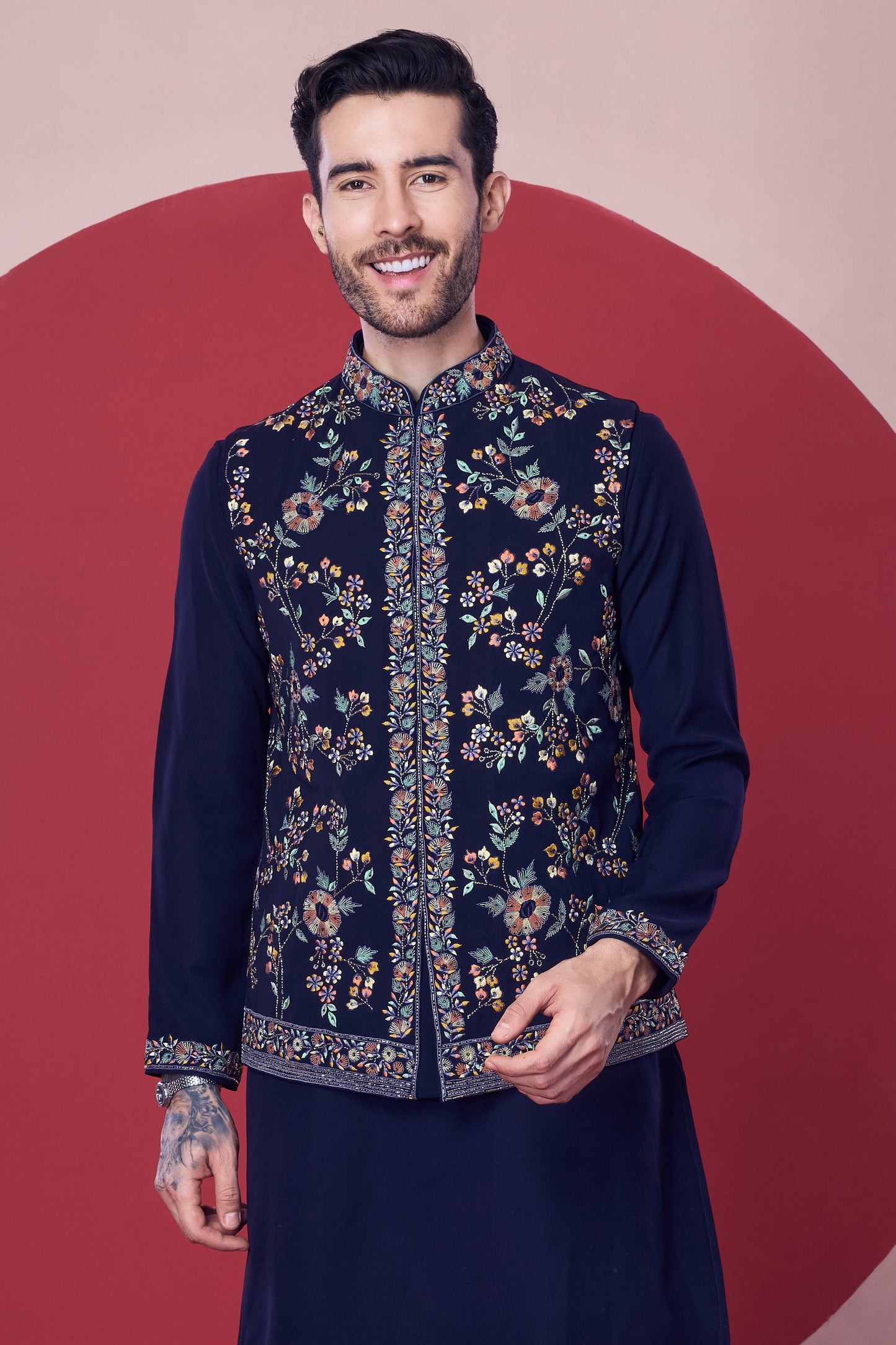 Black Hand Painted Jacket Kurta - Crafted Just for You. Minimum Delivery: 20 Days