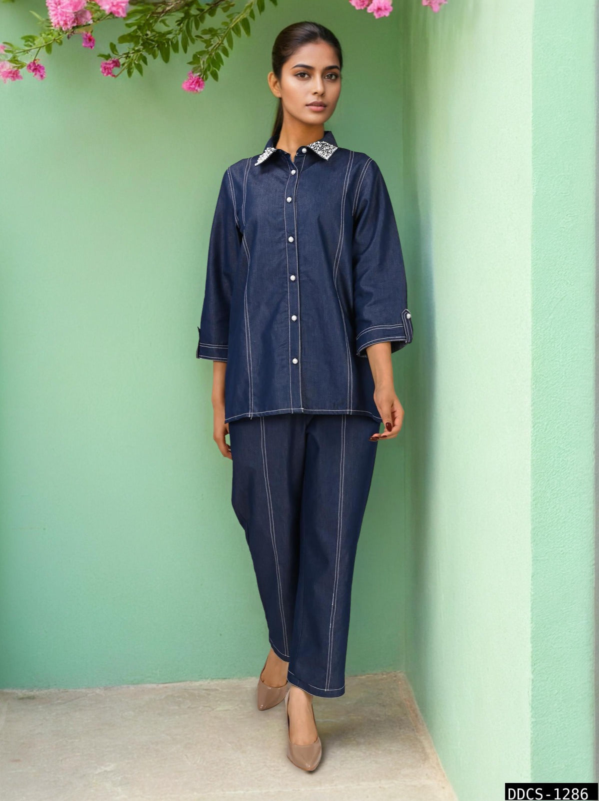 Denim Co-ord with White Topstitching