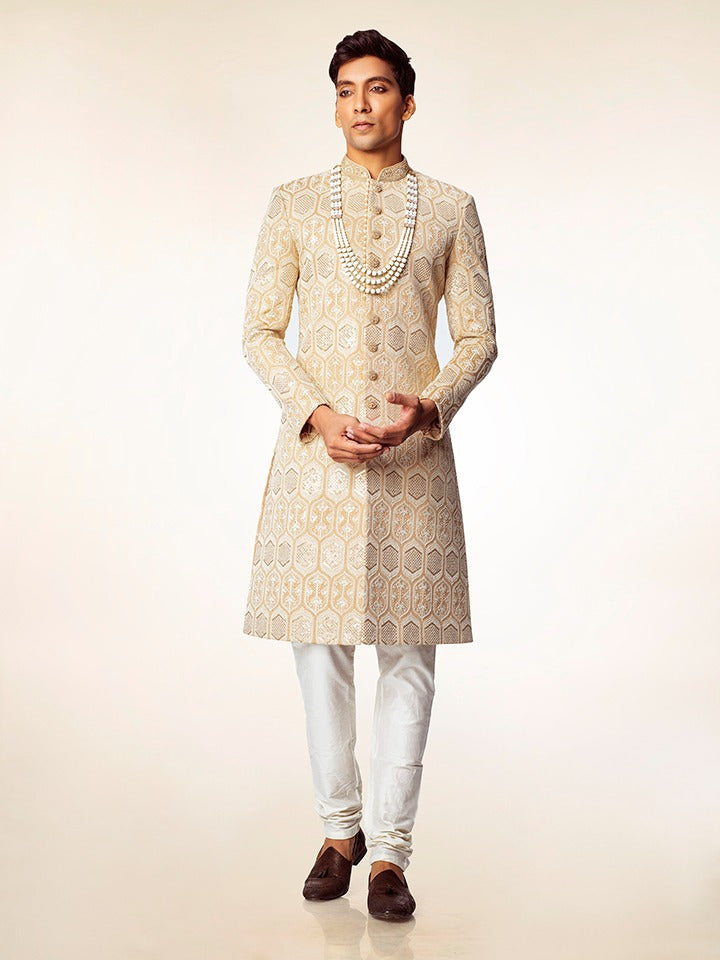 Gold Royal Embroidered Sherwani - Crafted Just for You. Minimum Delivery: 20 Days