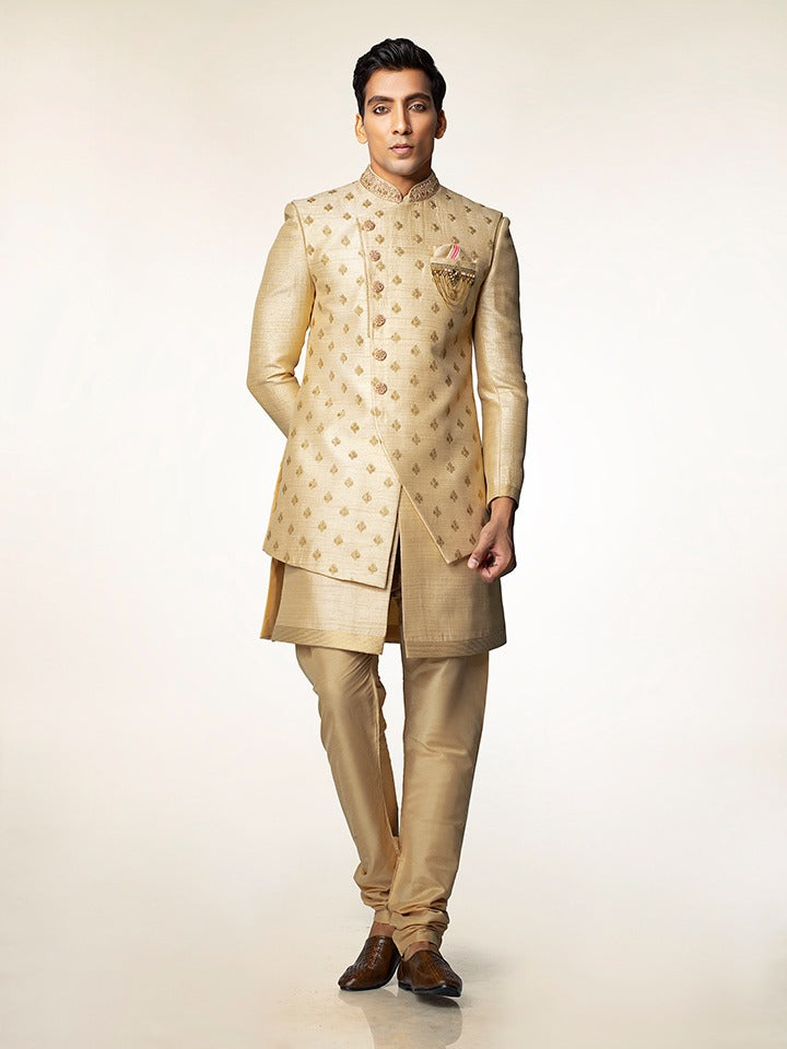 Gold Royal Embroidered Sherwani - Crafted Just for You. Minimum Delivery: 20 Days