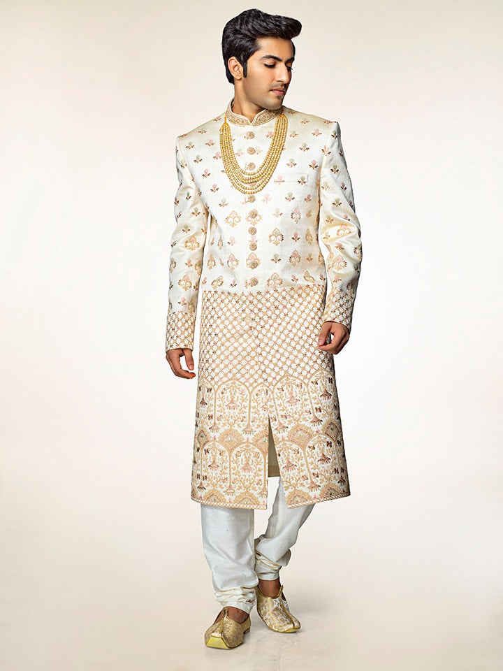 Gold Royal Embroidered Sherwani - Crafted Just for You. Minimum Delivery: 20 Days