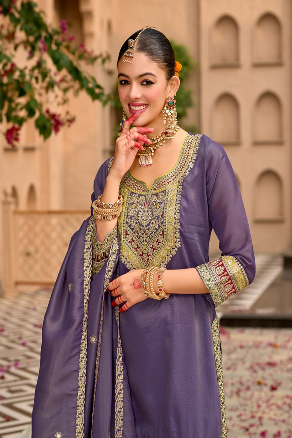 Graceful Purple Embroidered Punjabi Suit for Women