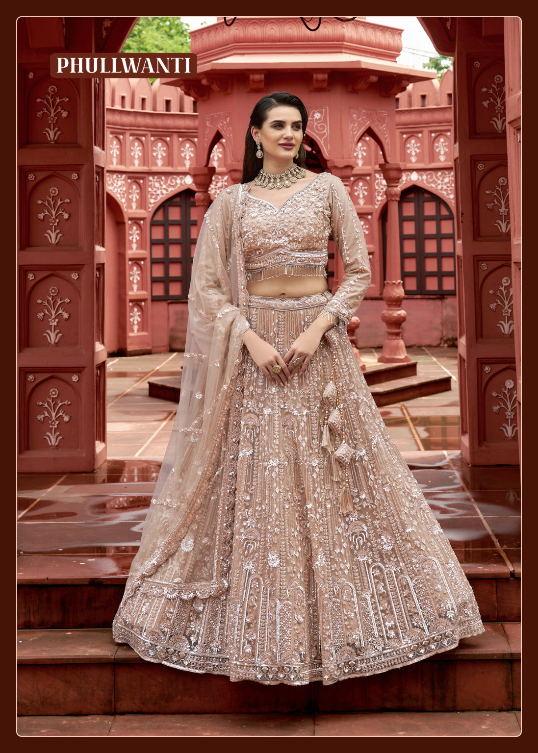 Desert Bronze Net Embellished Bridal Lehnga  - Crafted Just for You. Minimum Delivery 20 Days