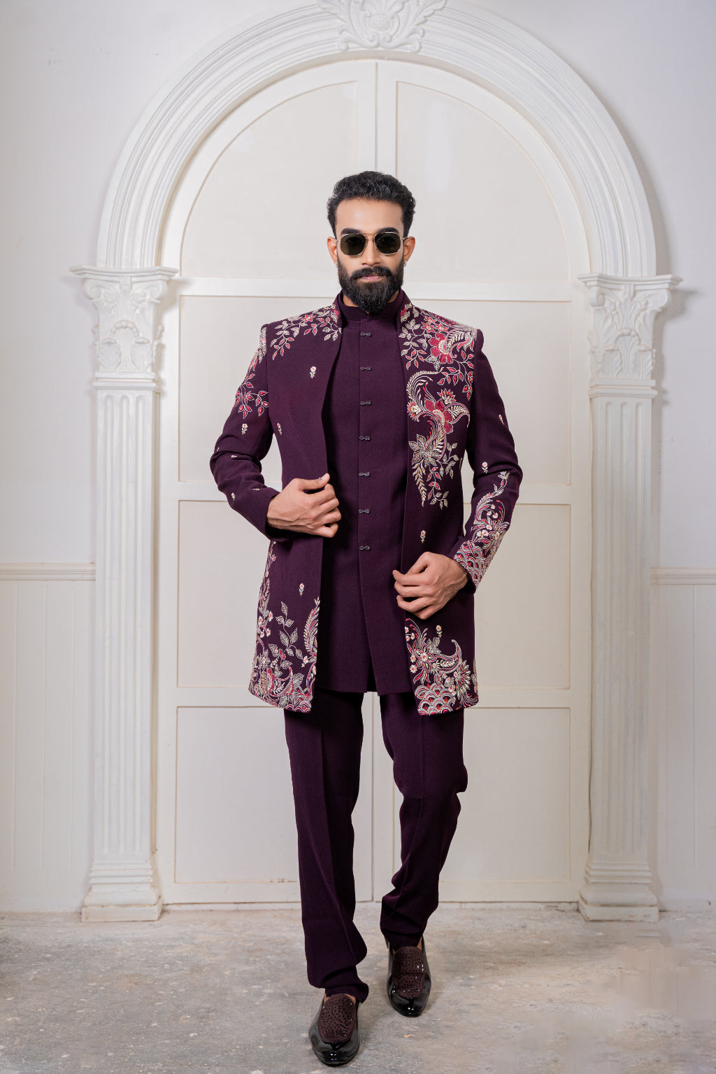 Royal Wine Indo Western Set - Crafted Just for You. Minimum Delivery: 20 Days