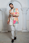 Floral Cream Indo Western Set - Crafted Just for You. Minimum Delivery: 20 Days