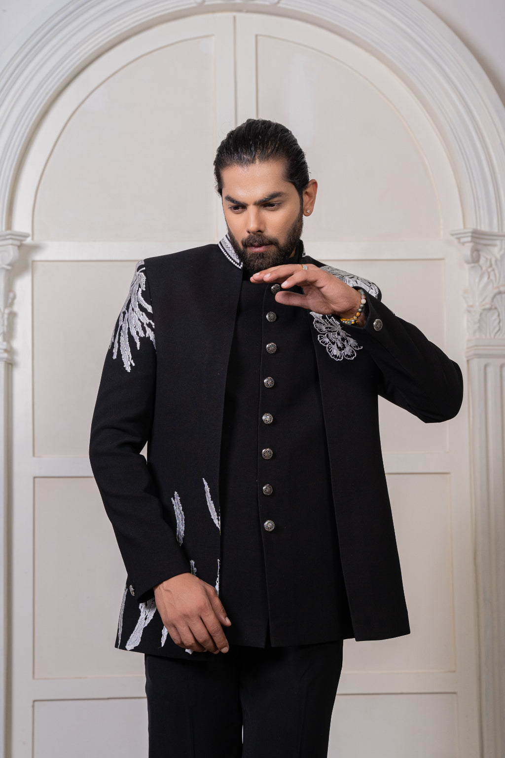Black Indo Western with Silver Embroidery - Crafted Just for You. Minimum Delivery: 20 Days
