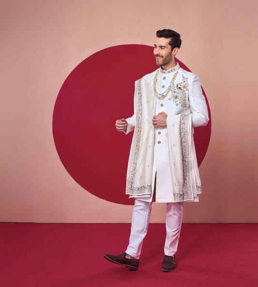 Royal White Embroidered Sherwani – Crafted Just for You. Minimum Delivery: 20 Days