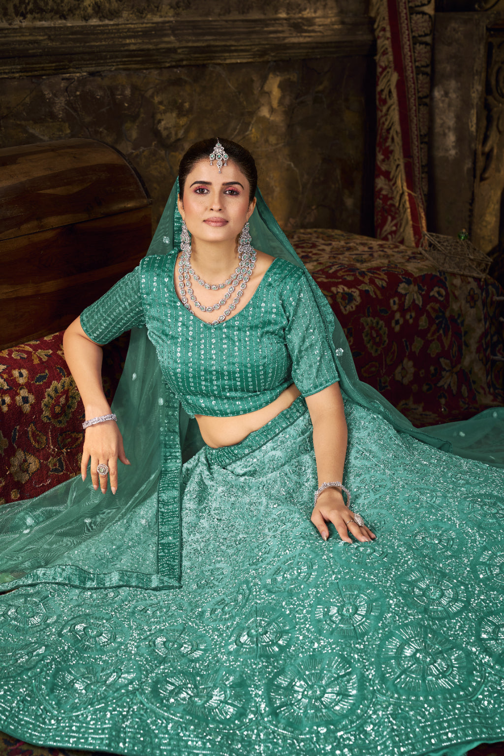 Sea Green Sequin Embroidered Lehenga Set- Crafted Just for You. Minimum Delivery: 20 Days