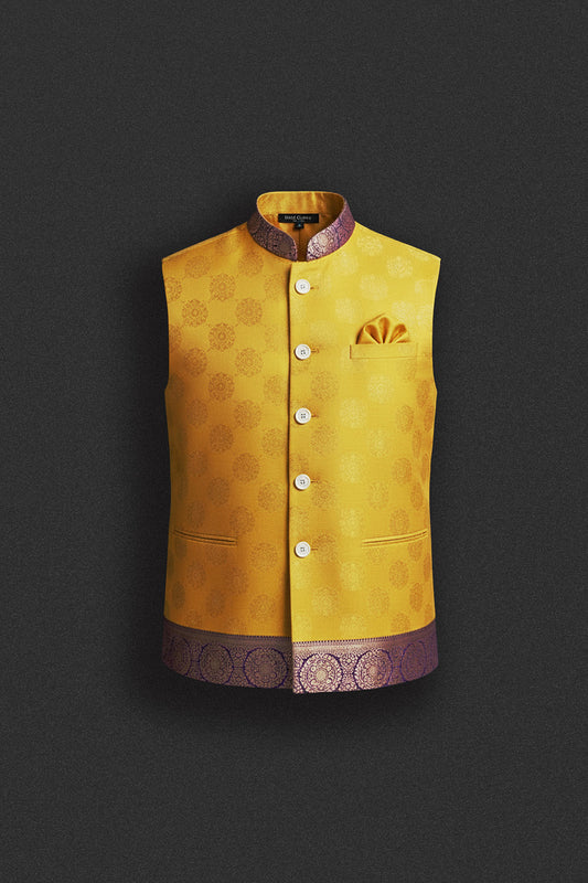 Golden Yellow Brocade Modi Jacket – Crafted Just for You.