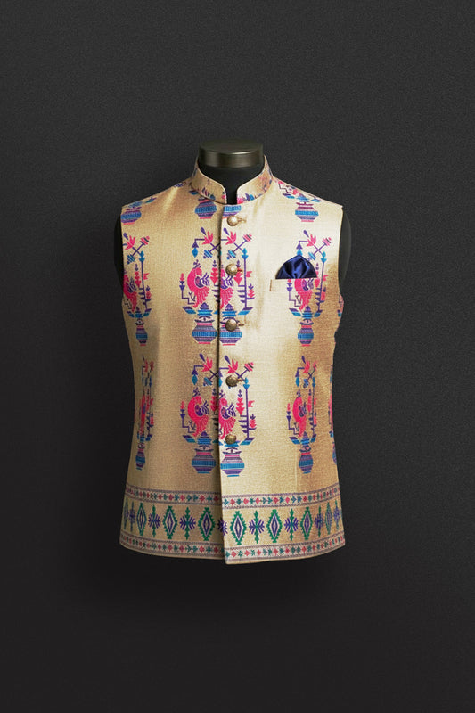 Beige Multicolor Embroidered Modi Jacket – Crafted Just for You.
