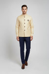 Cream Textured Nehru Jacket with Matching Shirt