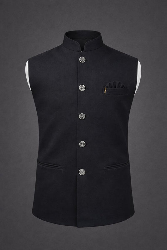 Men Black Solid Bundi Jacket