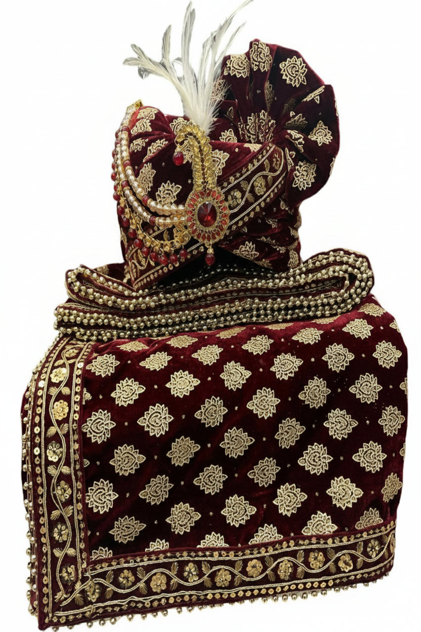 Elegant Traditional Turban with Shawl for Men – Perfect for Weddings & Festive Wear