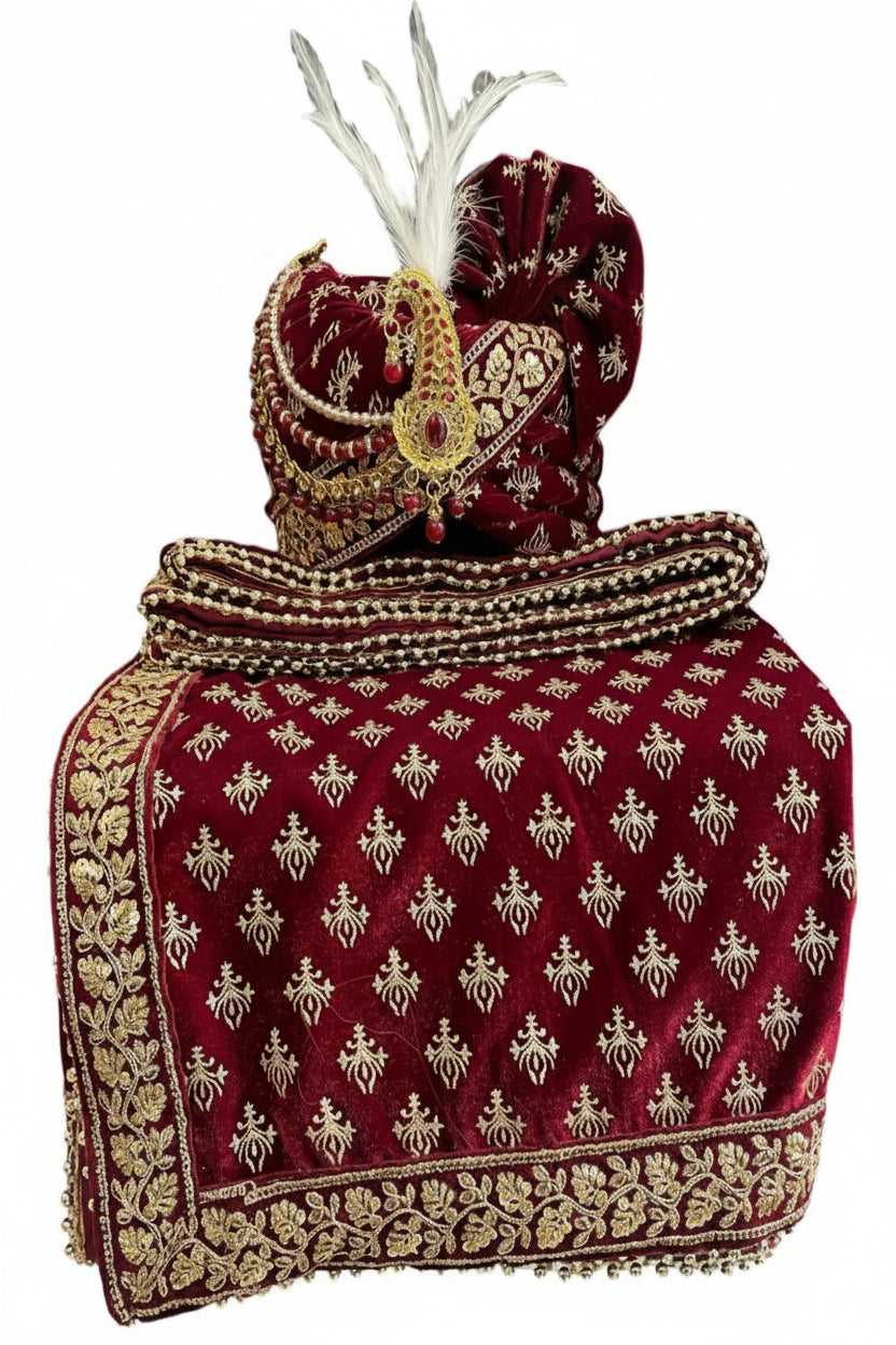 Elegant Traditional Turban with Shawl for Men – Perfect for Weddings & Festive Wear