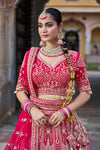 Reddish Pink Zardozi Embroidered with Threadwork Bridal Lehnga - Crafted Just for You. Minimum Delivery 20 Days