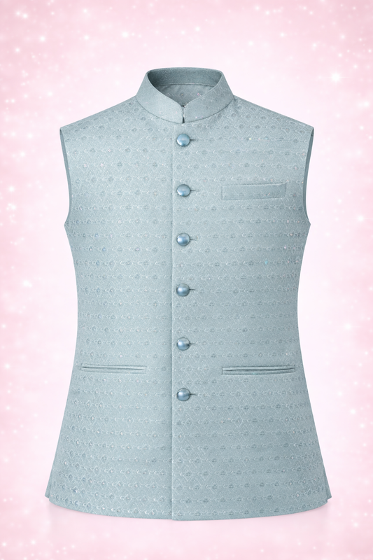 Men’s Premium Jacquard Nehru Jacket Textured Ethnic Waistcoat