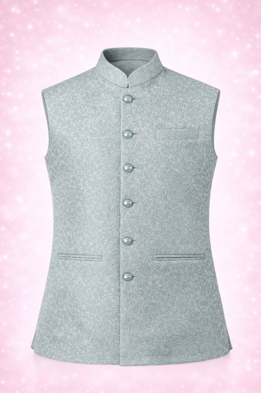 Men’s Premium Jacquard Nehru Jacket Textured Ethnic Waistcoat