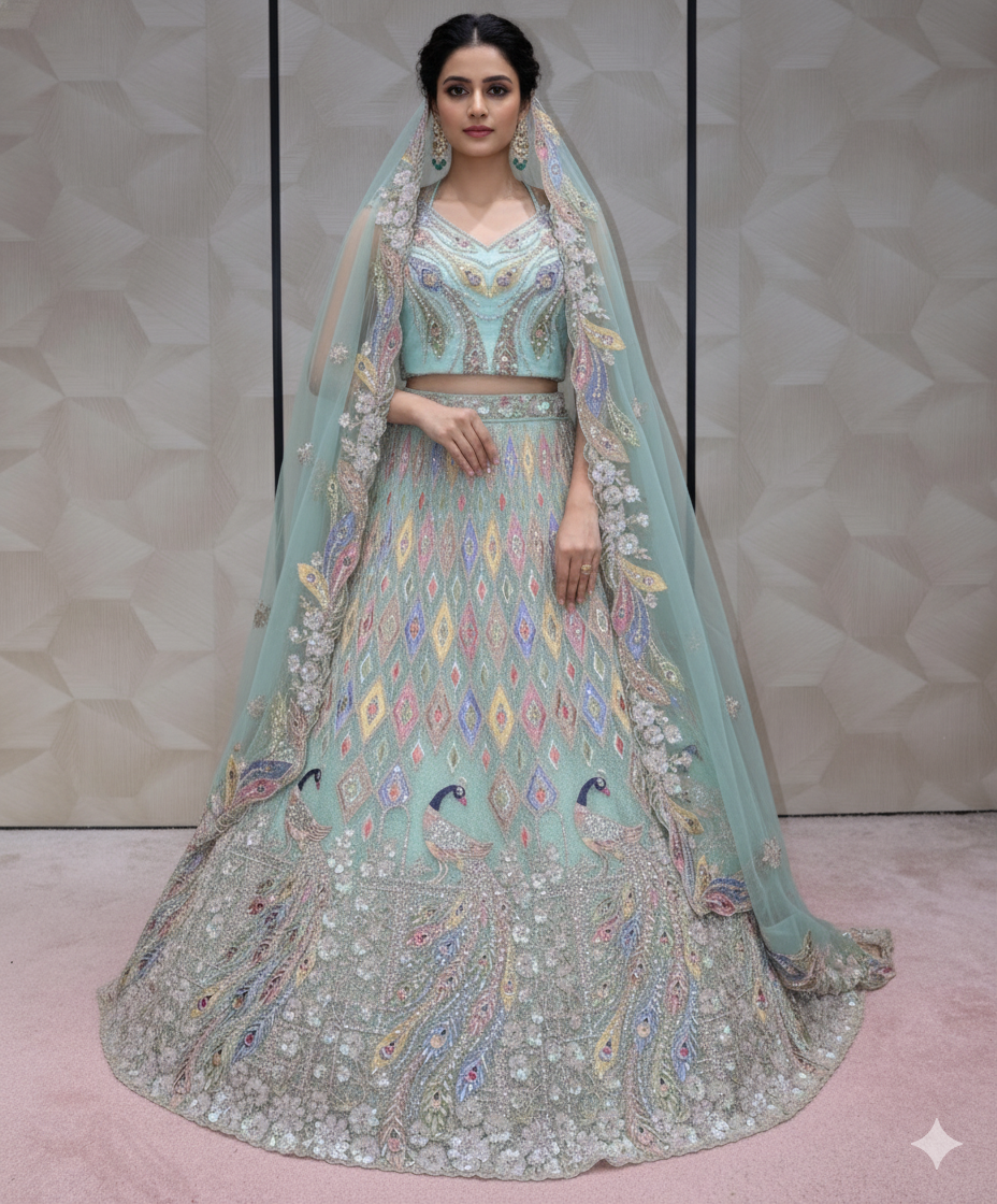 Rose Gold Sequined Lehenga - Crafted Just for You. Minimum Delivery 20 Days