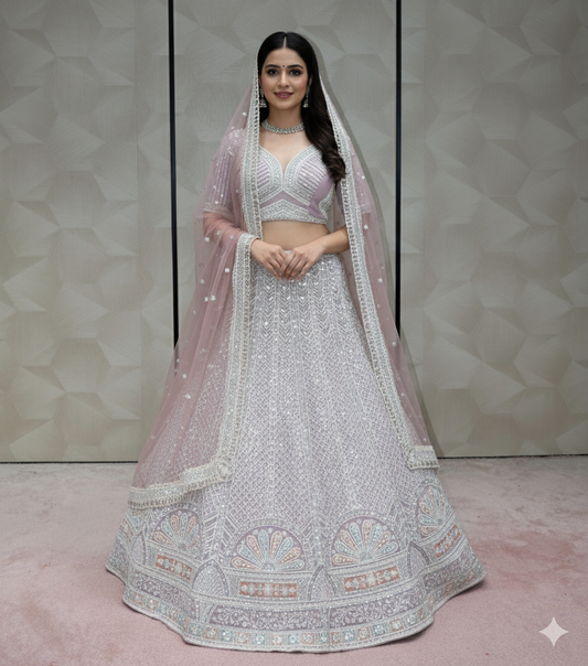 Rose Gold Sequined Lehenga - Crafted Just for You. Minimum Delivery 20 Days