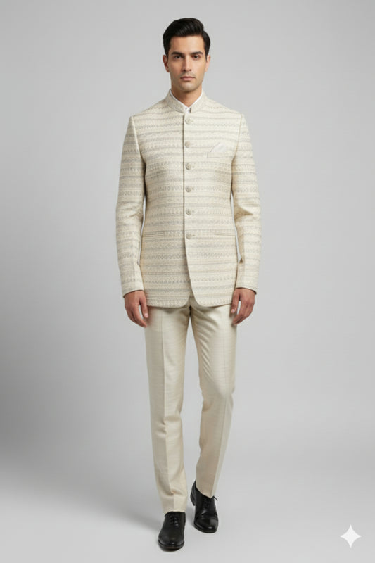 Stitched Designer Suit With Unstitched Pant Fabric – Off-White