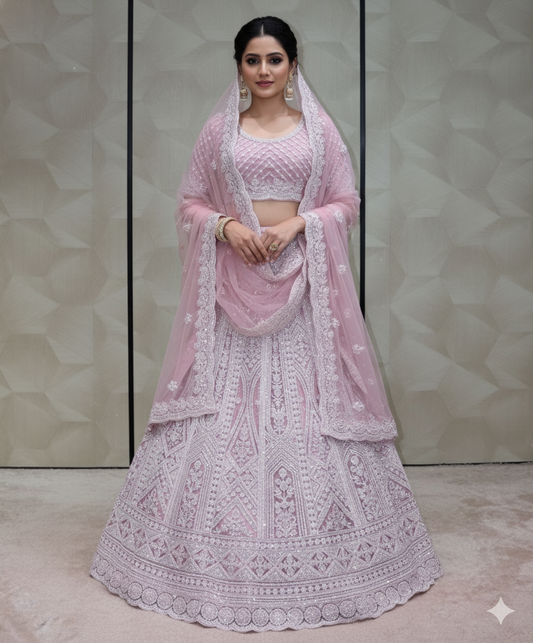 Pastel Pink and Silver Embroidered Lehenga - Crafted Just for You. Minimum Delivery 20 Days