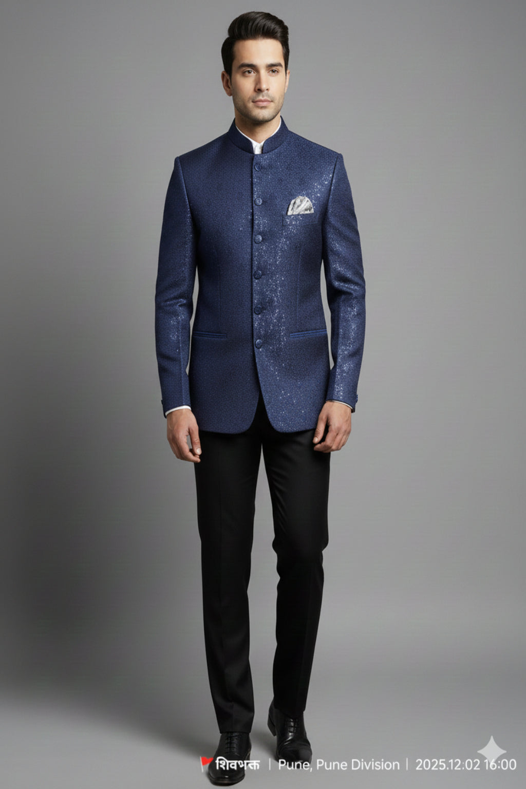 Stitched Designer Suit With Unstitched Pant Fabric – Midnight Blue