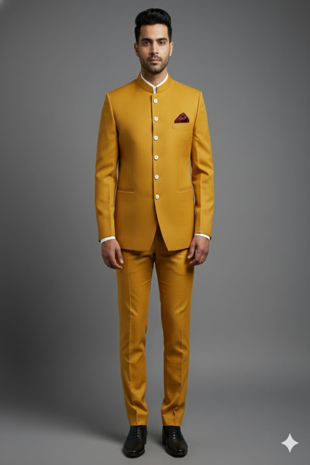Stitched Designer Suit With Unstitched Pant Fabric – Mustard Gold