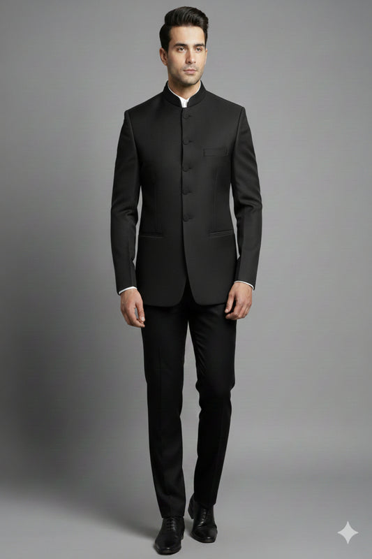 Stitched Designer Suit With Unstitched Pant Fabric – Jet Black