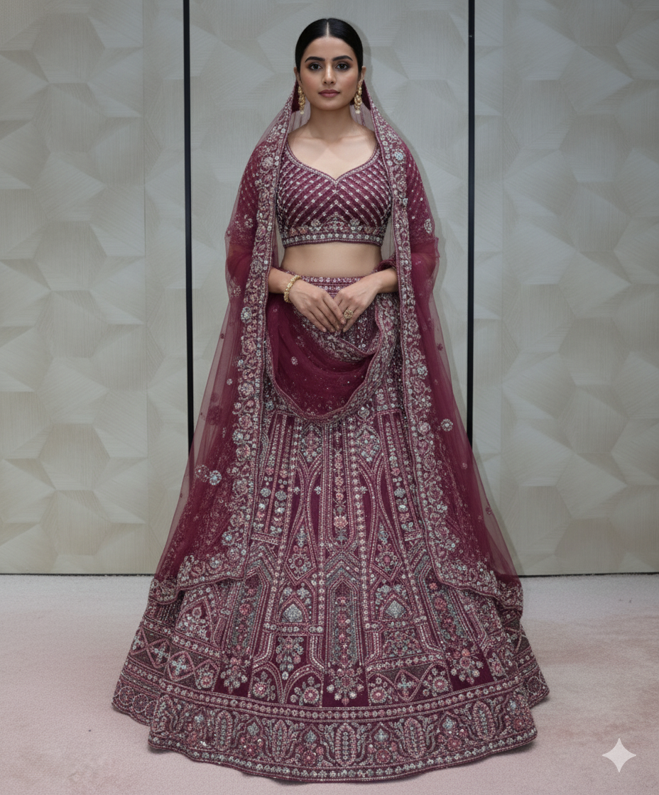 Maroon Bridal Lehenga With Heavy Embroidered - Crafted Just for You. Minimum Delivery 20 Days