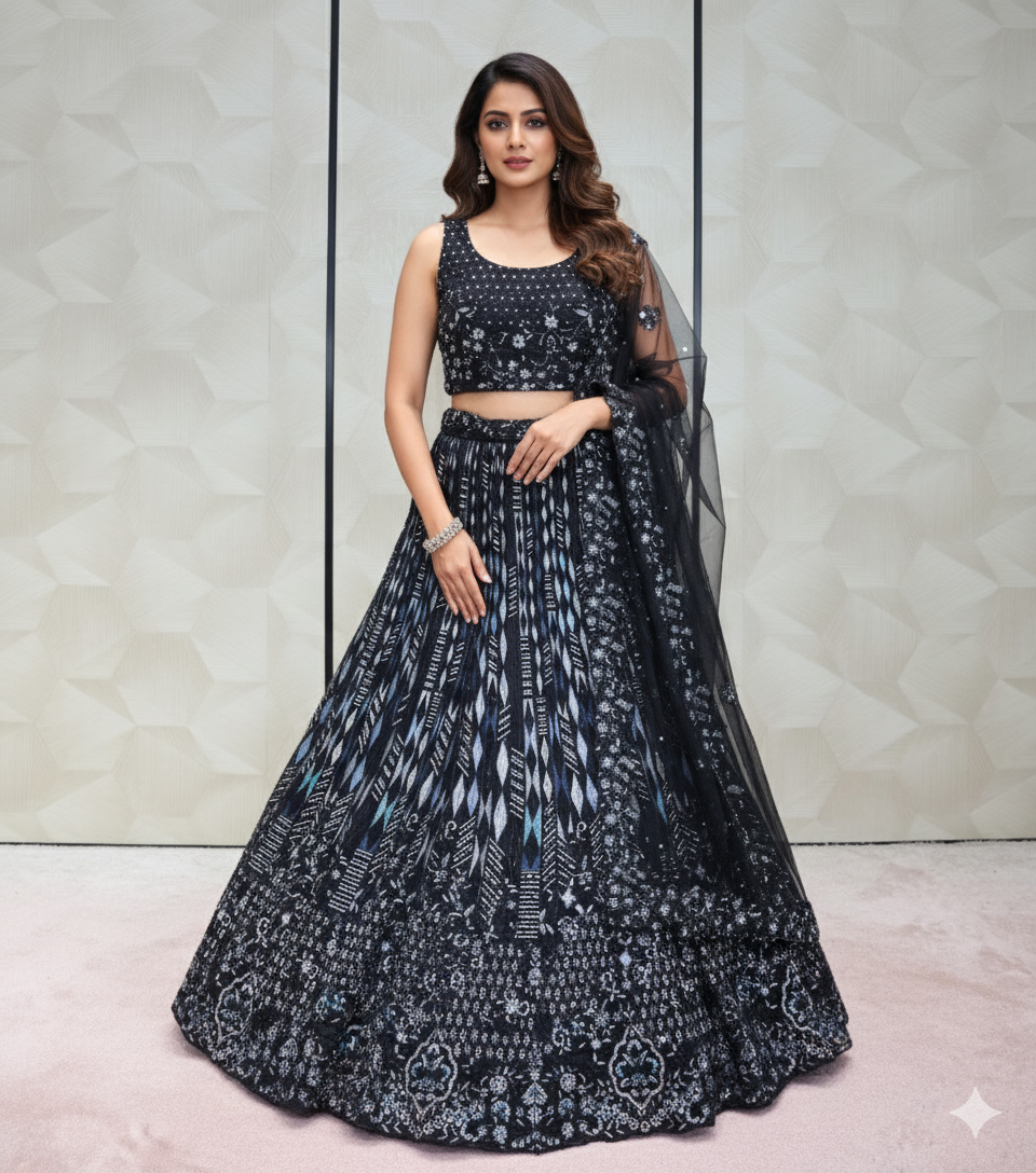 Geometric Embroidered Lehenga Set  - Crafted Just for You. Minimum Delivery 20 Days