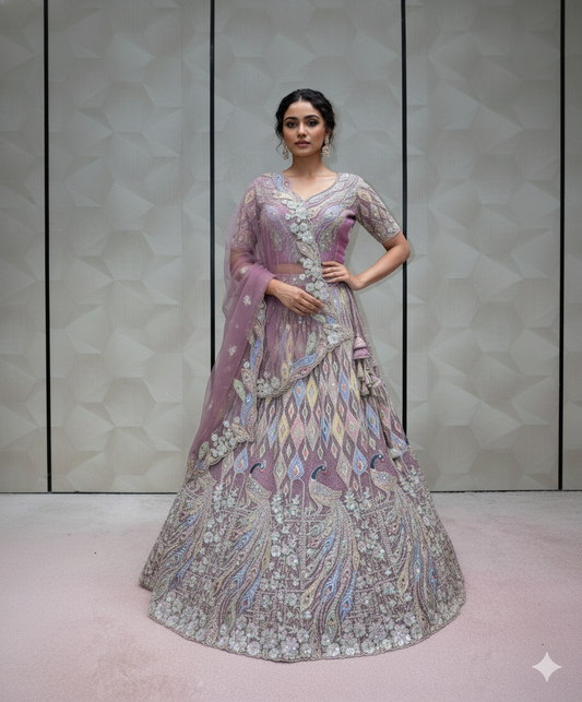 Rose Gold Sequined Lehenga - Crafted Just for You. Minimum Delivery 20 Days