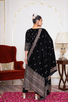 Black Embroidered Velvet Anarkali Suit Set