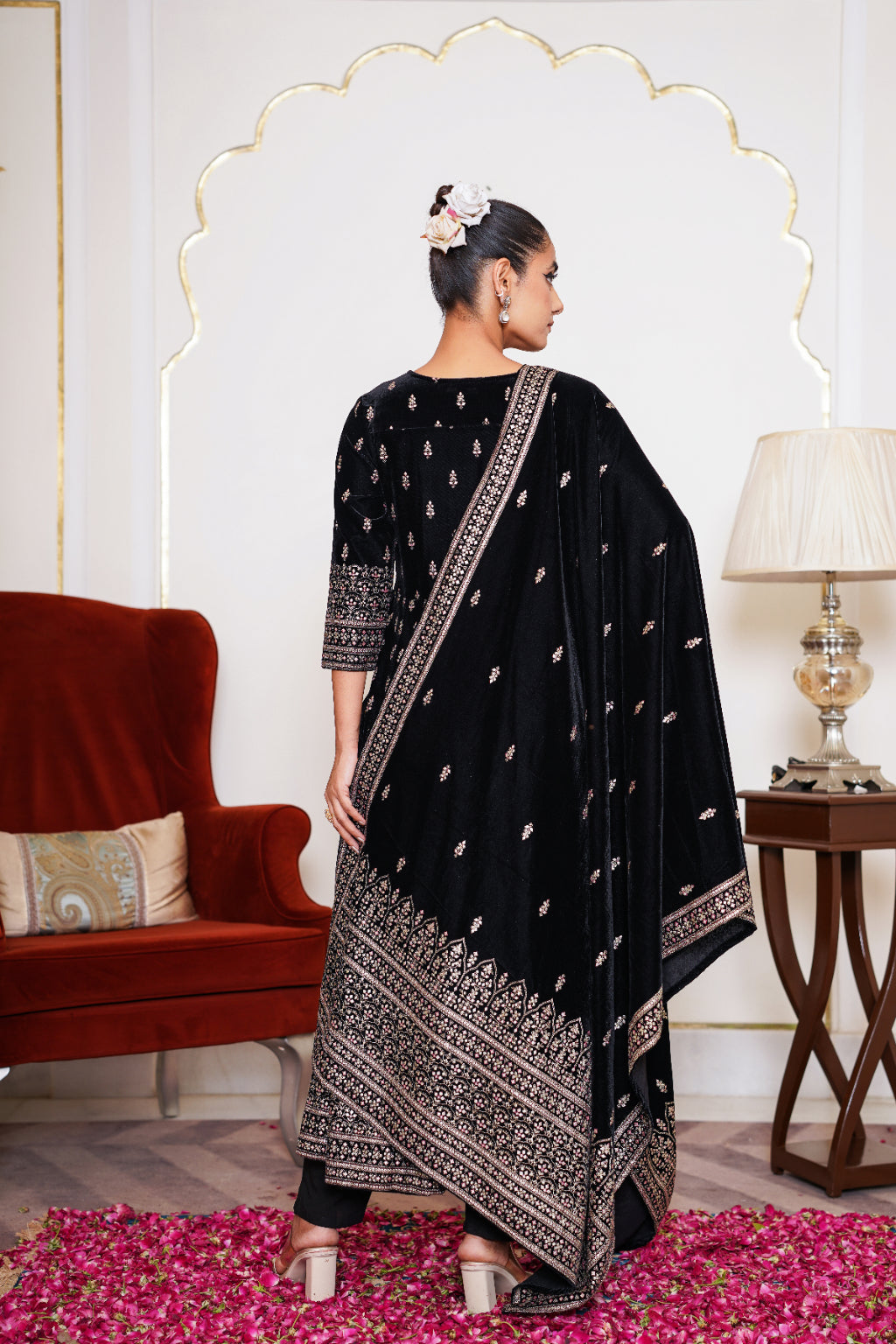 Black Embroidered Velvet Anarkali Suit Set