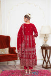 Red Embroidered Velvet Anarkali Suit Set