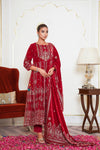 Red Embroidered Velvet Anarkali Suit Set