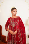 Red Embroidered Velvet Anarkali Suit Set