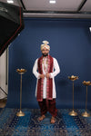 Classic White Sherwani with Maroon Traditional Draping