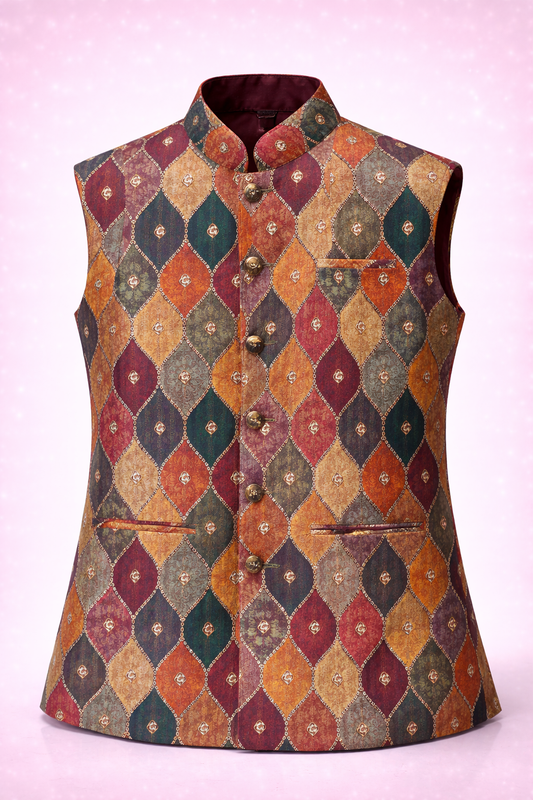 Multicolor Diamond Pattern Nehru Jacket