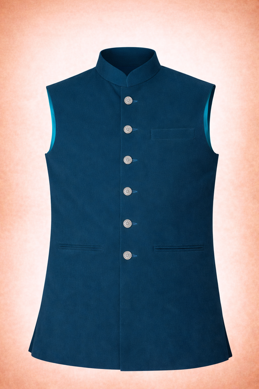 Men’s Teal Blue Solid Armani Nehru Jacket