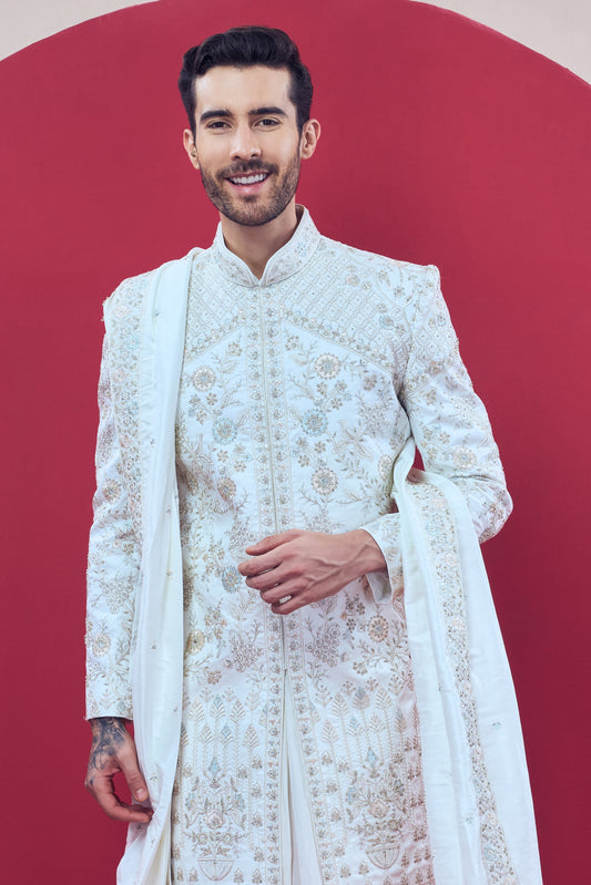 The Signature Collection - Royal White Embroidered Sherwani
