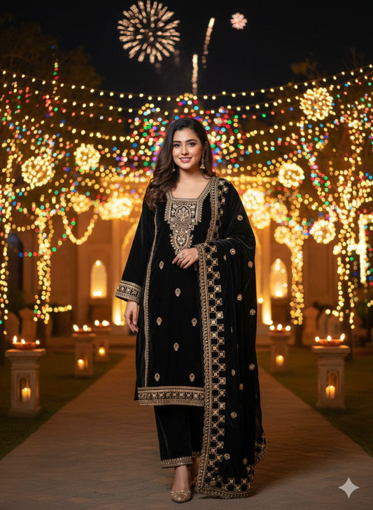 Elegant Black Velvet Salwar Suit