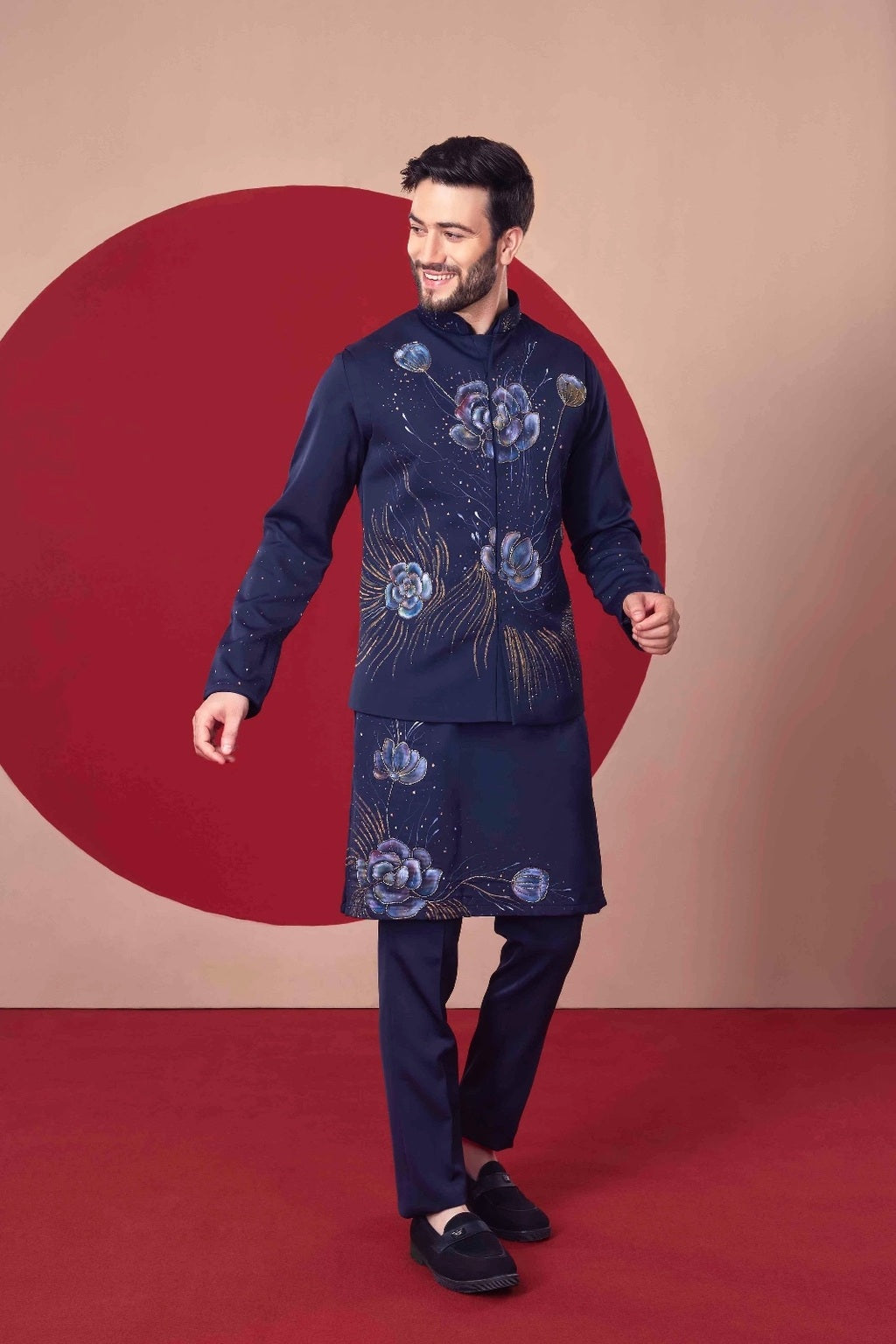 Black Hand Painted Jacket Kurta - Crafted Just for You. Minimum Delivery: 20 Days