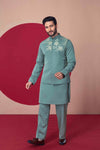 Sage Green Embroidered Jodhpuri Kurta Set - Crafted Just for You. Minimum Delivery: 20 Days
